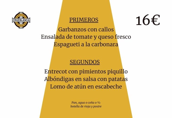 Menú del día en Cruz Blanca en Santander