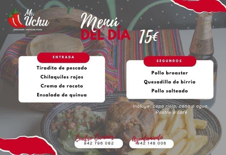 Menú del día Mr Uchu restaurante mexicano y peruano en Santander