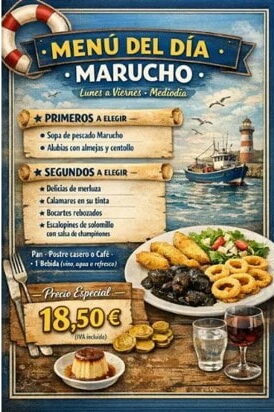 Menú del día Marisco, restaurante Marucho
